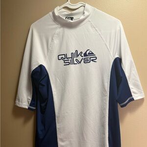 Quiksilver UVTech XXL Surf Rash Guard White Blue UV Protection‎